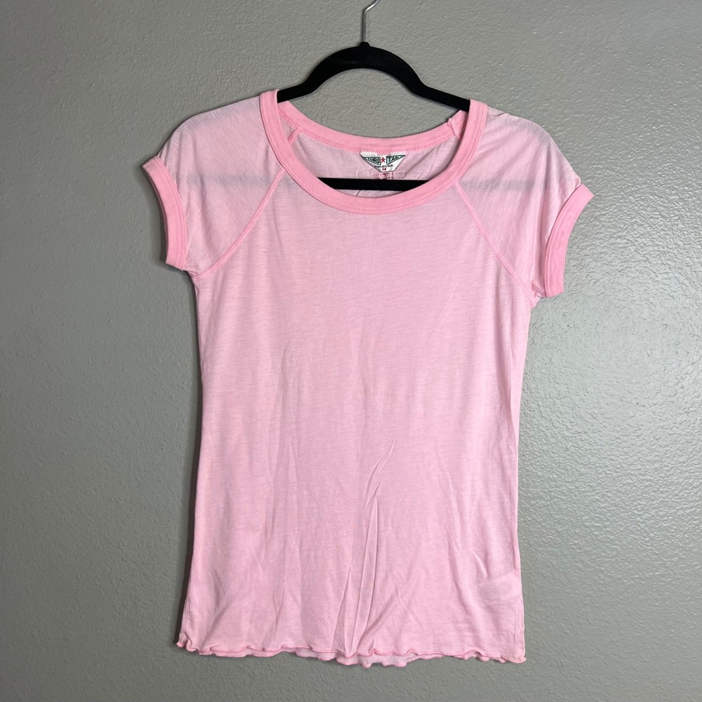 Hard Tail Forever T-Shirt Size M Ringer Pink Raglan Lettuce Hem Tee USA NEW